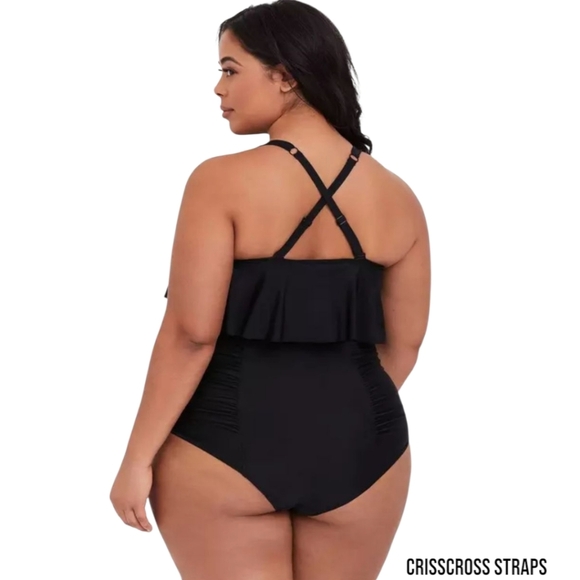 TORRIDS Flirt Collection Plus Size Wireless Black Straight Flounce Bikini Top 4X - Picture 11 of 16